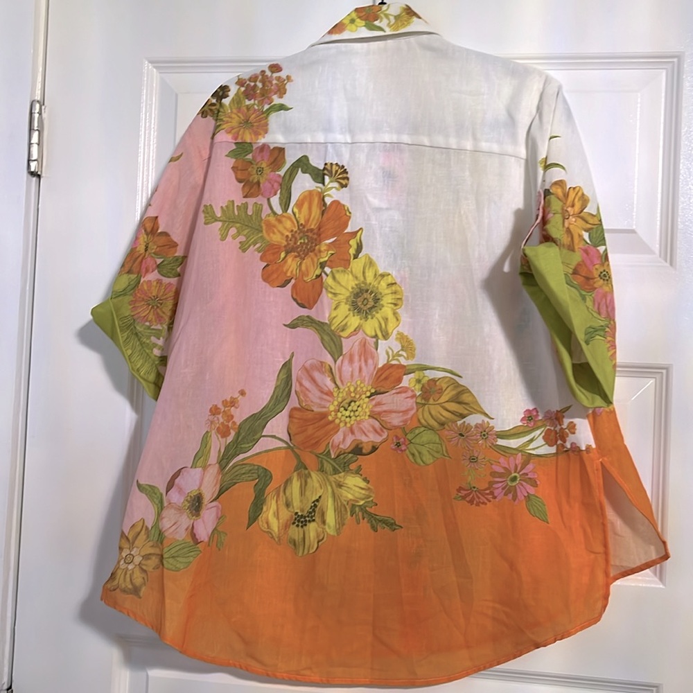 Women’s NWT Colorful Floral Wide Leg Drawstring Pants and Matching Top - Picture 13 of 15